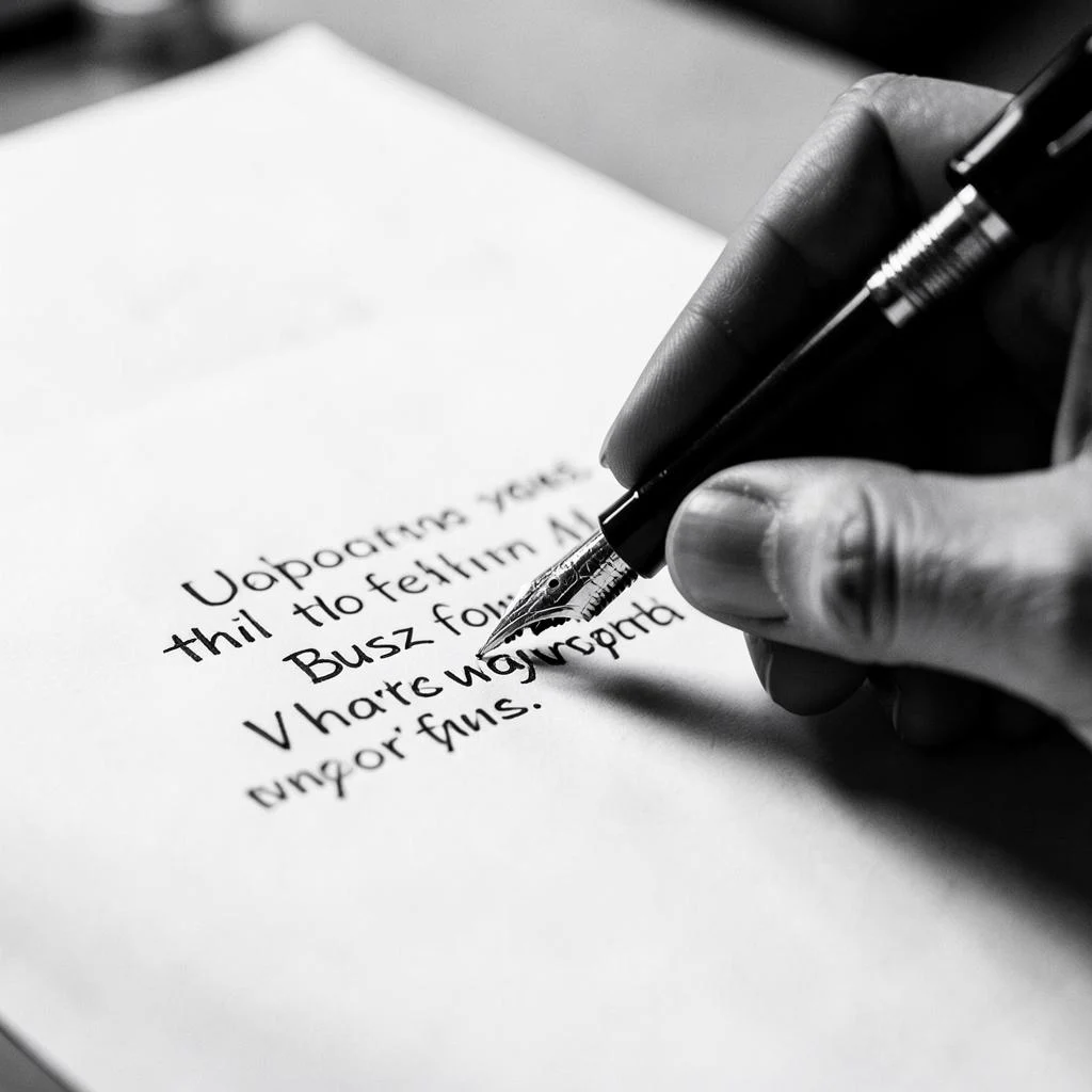 Dłoń trzymająca pióro nad kartką - metafora prostego języka